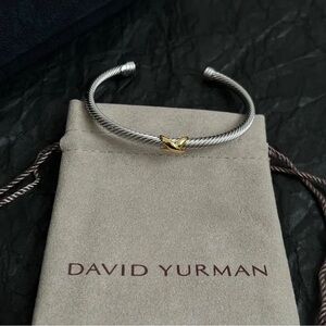 David Yurman Twisted Cable Cuff Bracelet in Silver with Gold Accent